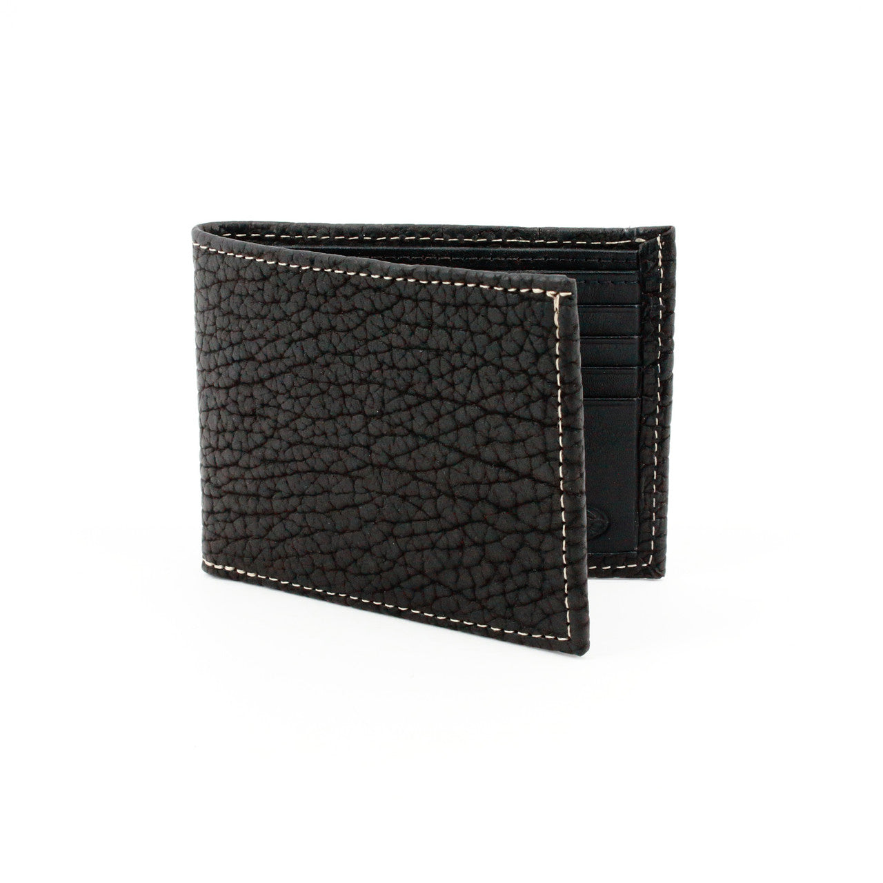 Genuine Bison Leather Billfold Wallet - Black