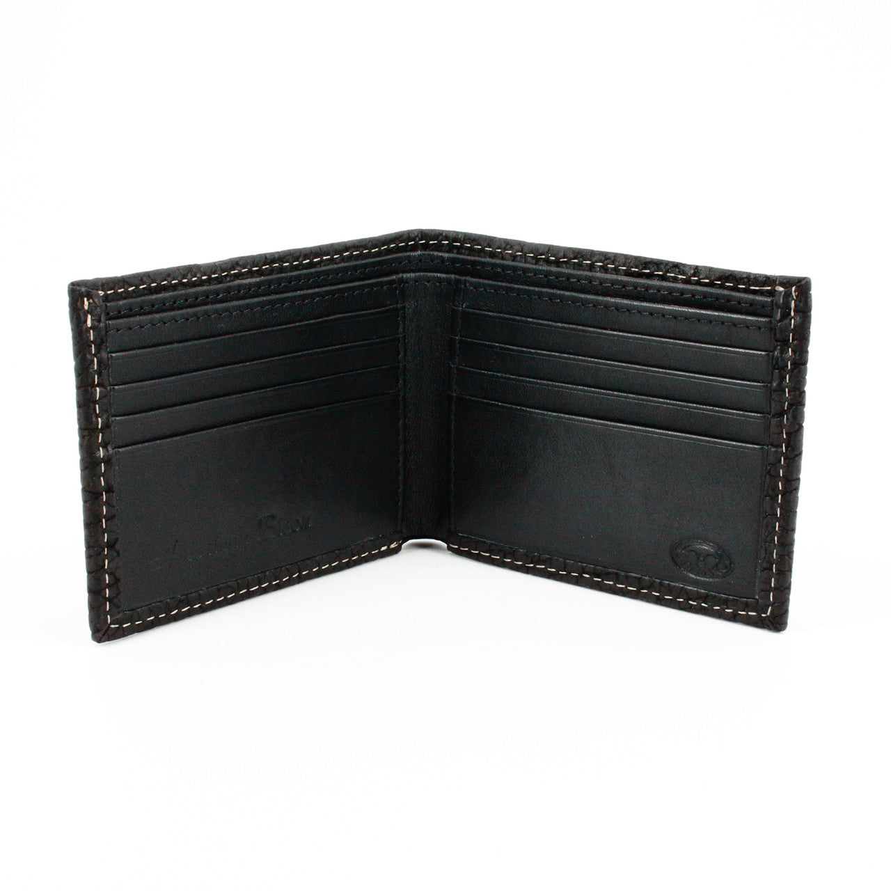Genuine Bison Leather Billfold Wallet - Black