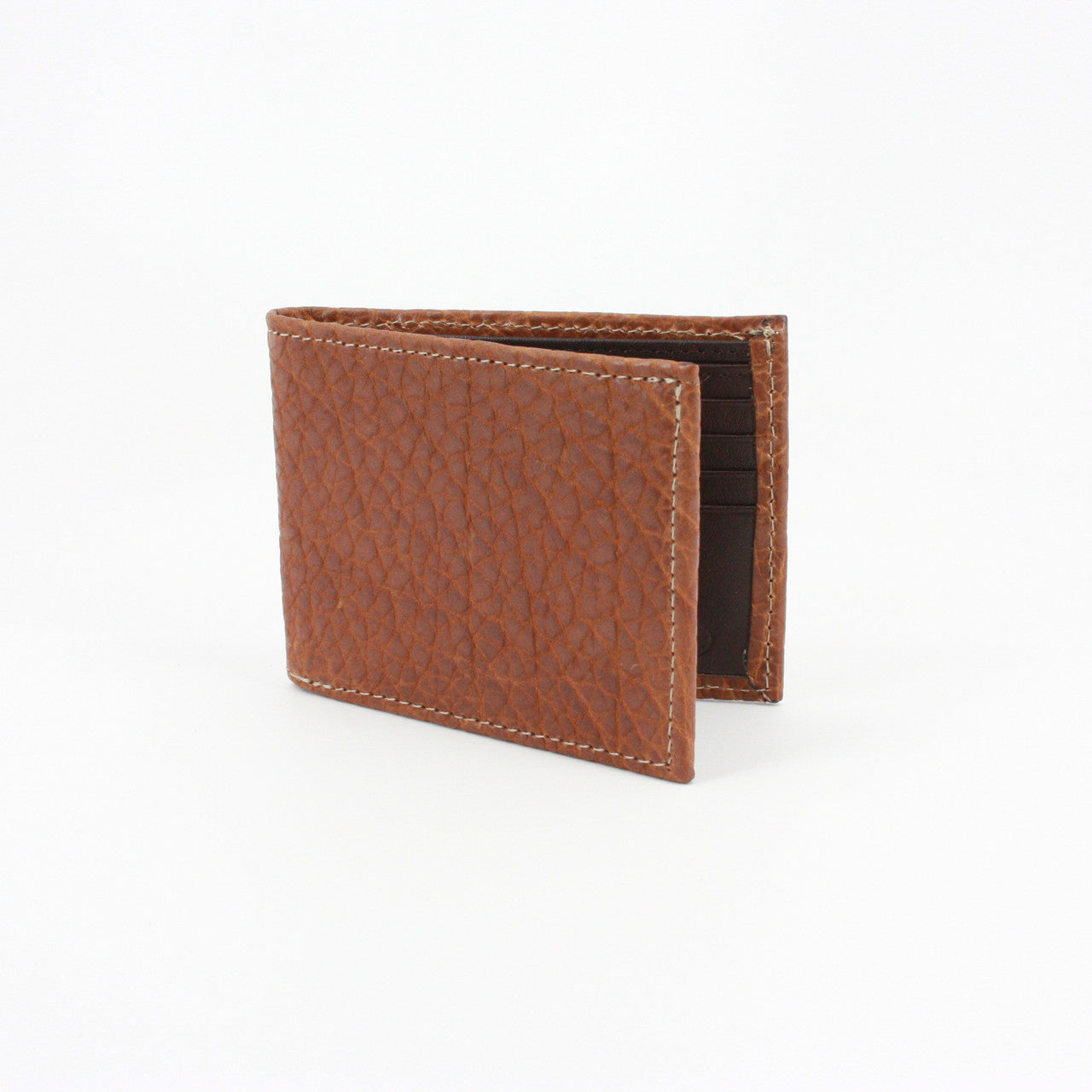 Genuine Bison Leather Billfold Wallet - Cognac