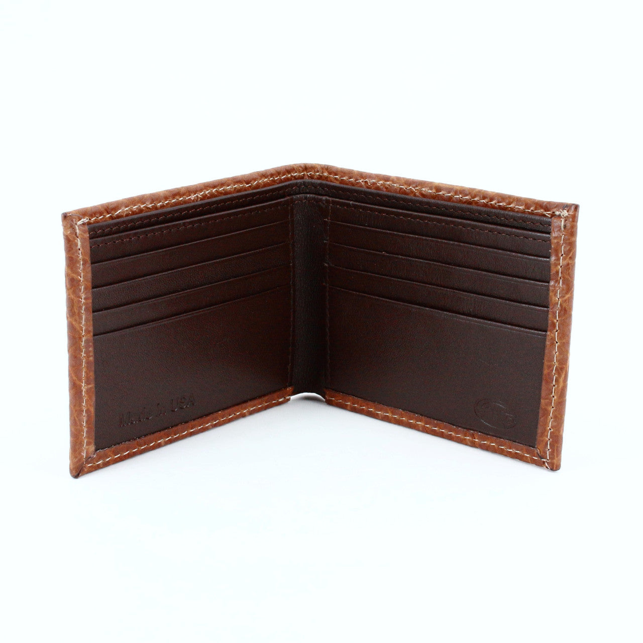 Genuine Bison Leather Billfold Wallet - Cognac