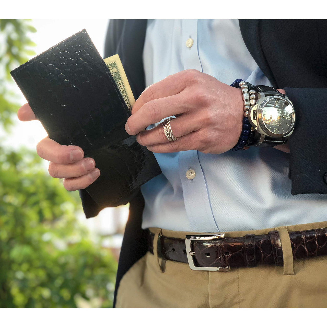 Genuine Alligator Billfold Wallet - Black