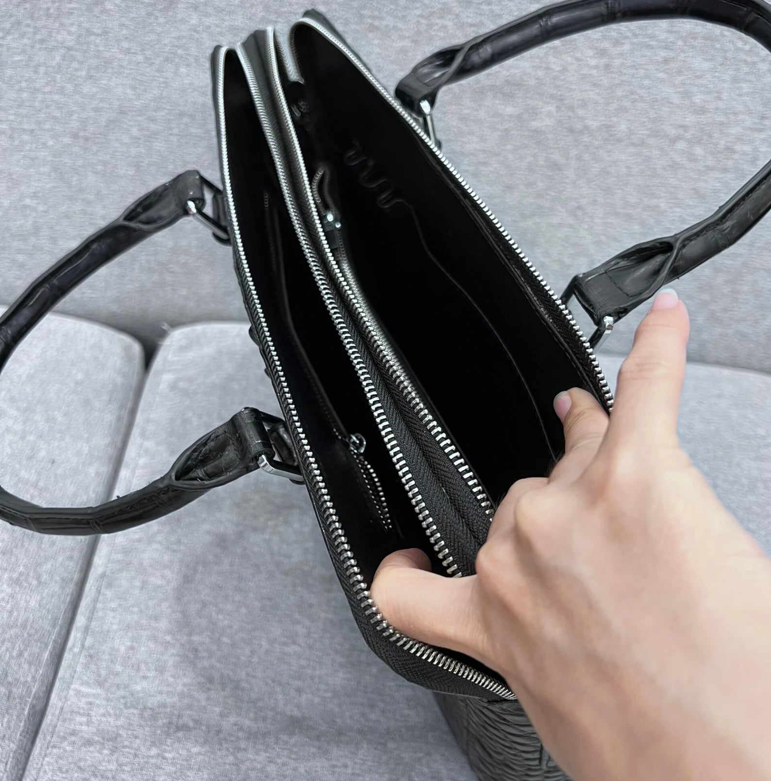 Black Alligator Genuine Leather Skin Men's Bag, Gift for him, Birthday gift mens, Luxury Leather Bag