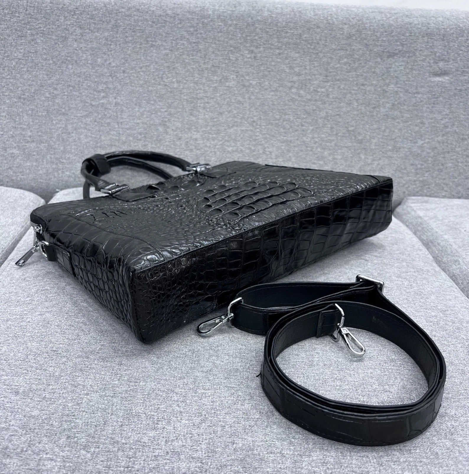 Black Alligator Genuine Leather Skin Men's Bag, Gift for him, Birthday gift mens, Luxury Leather Bag