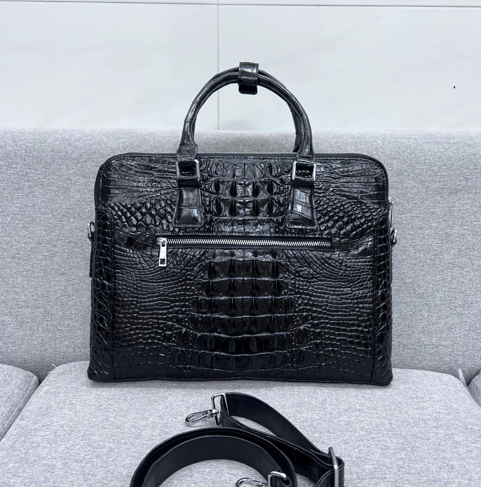 Black Alligator Genuine Leather Skin Men's Bag, Gift for him, Birthday gift mens, Luxury Leather Bag